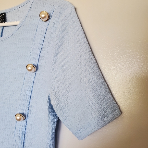 SHEIN Mulvari Pearl Button Detail Mermaid Hem Dress - Size Medium - Baby Blue - Picture 5 of 13